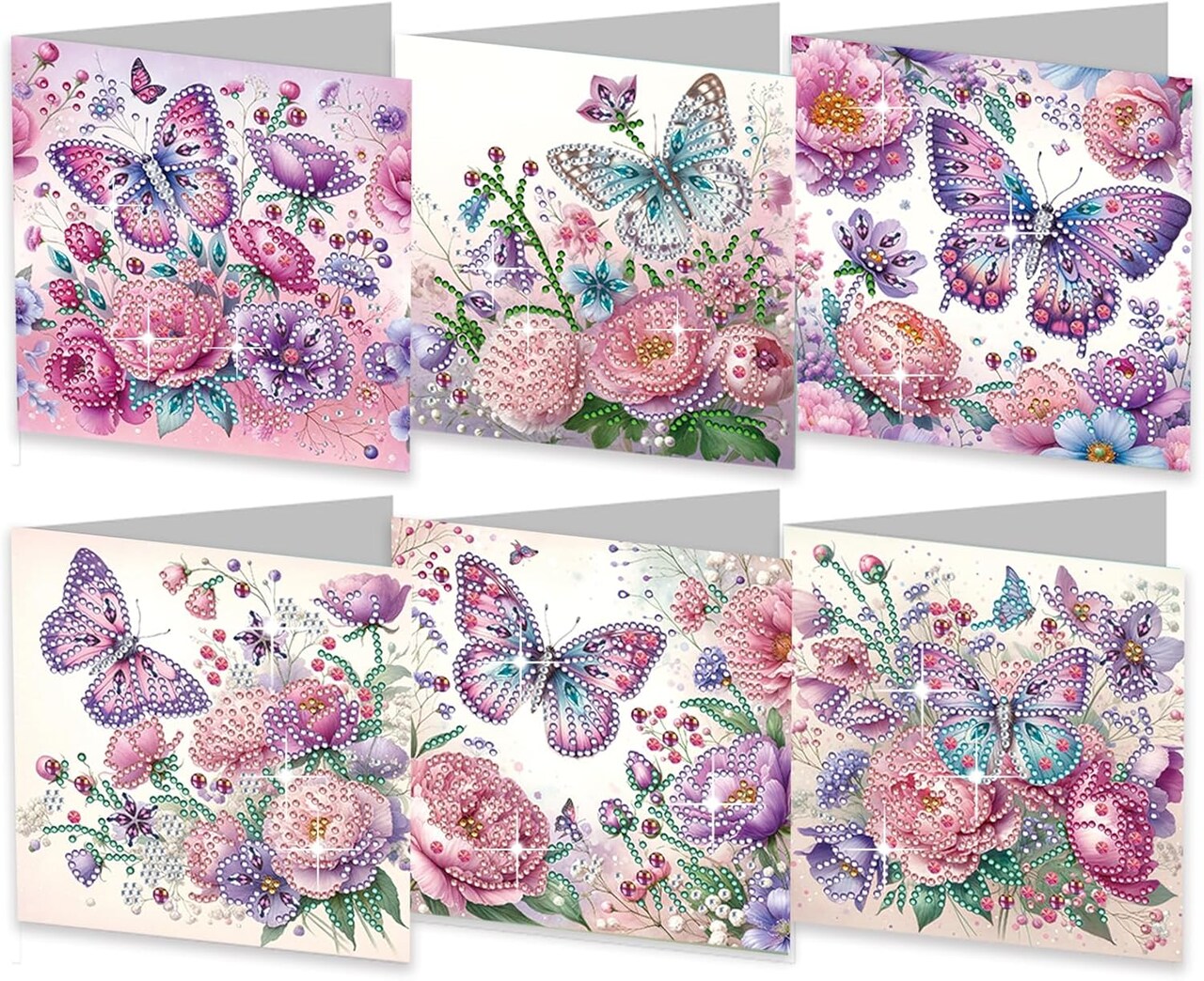 6-Pack Diamond Art Greeting Cards Kit – DIY Butterfly Diamond Painting Cards with Envelopes, Rhinestones & Tools for Adults, Perfect Handmade Gifts